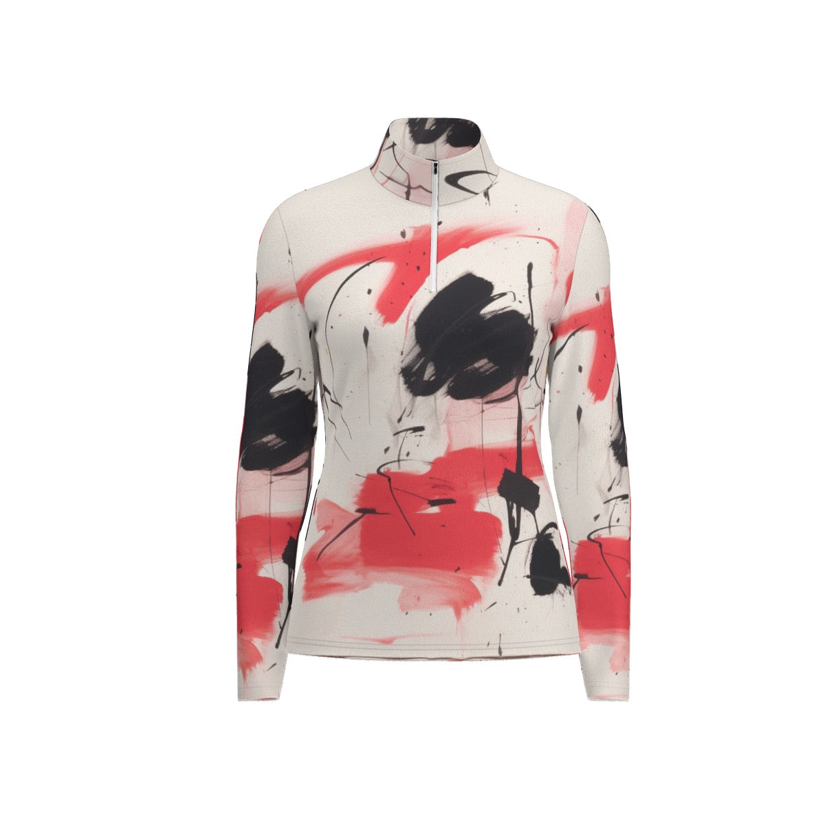 All-Over Print Women's Sports Collar Jersey With Long Sleeve