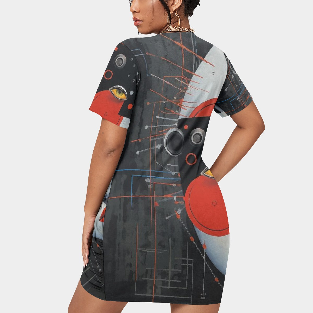 All-Over Print Women’s Stacked Hem Dress With Short Sleeve（Plus Size）