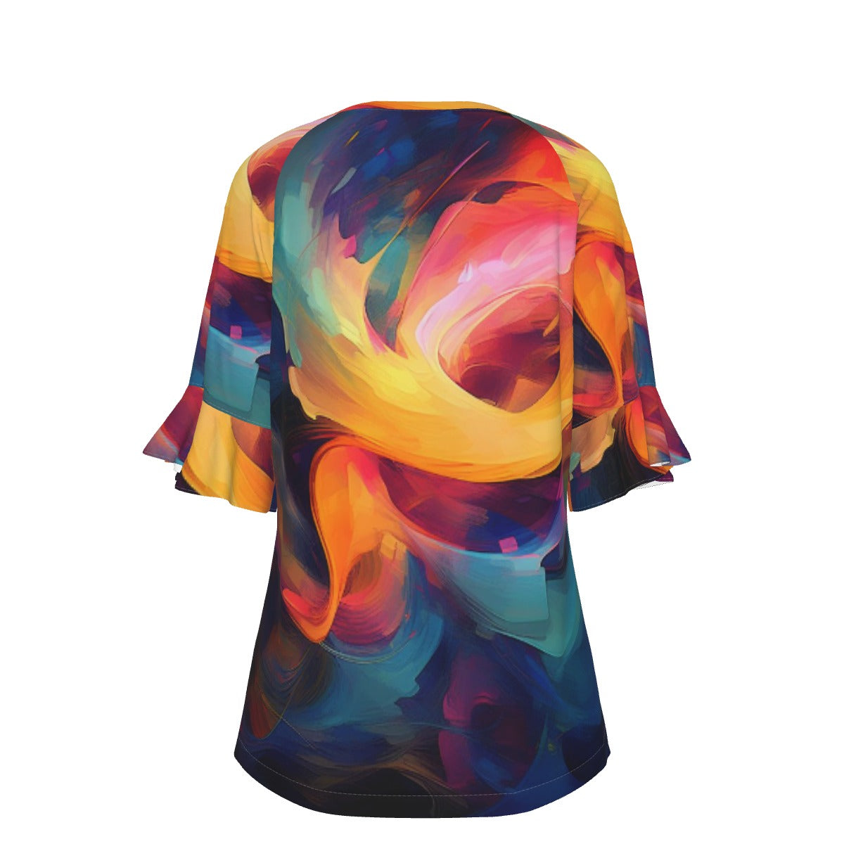 All-Over Print V-neck Women's T-shirt With Bell Sleeve