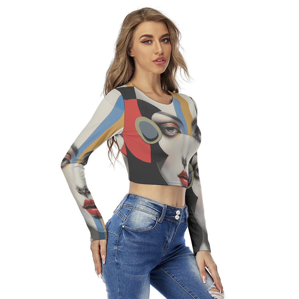 All-Over Print Women's Round Neck Crop Top T-Shirt