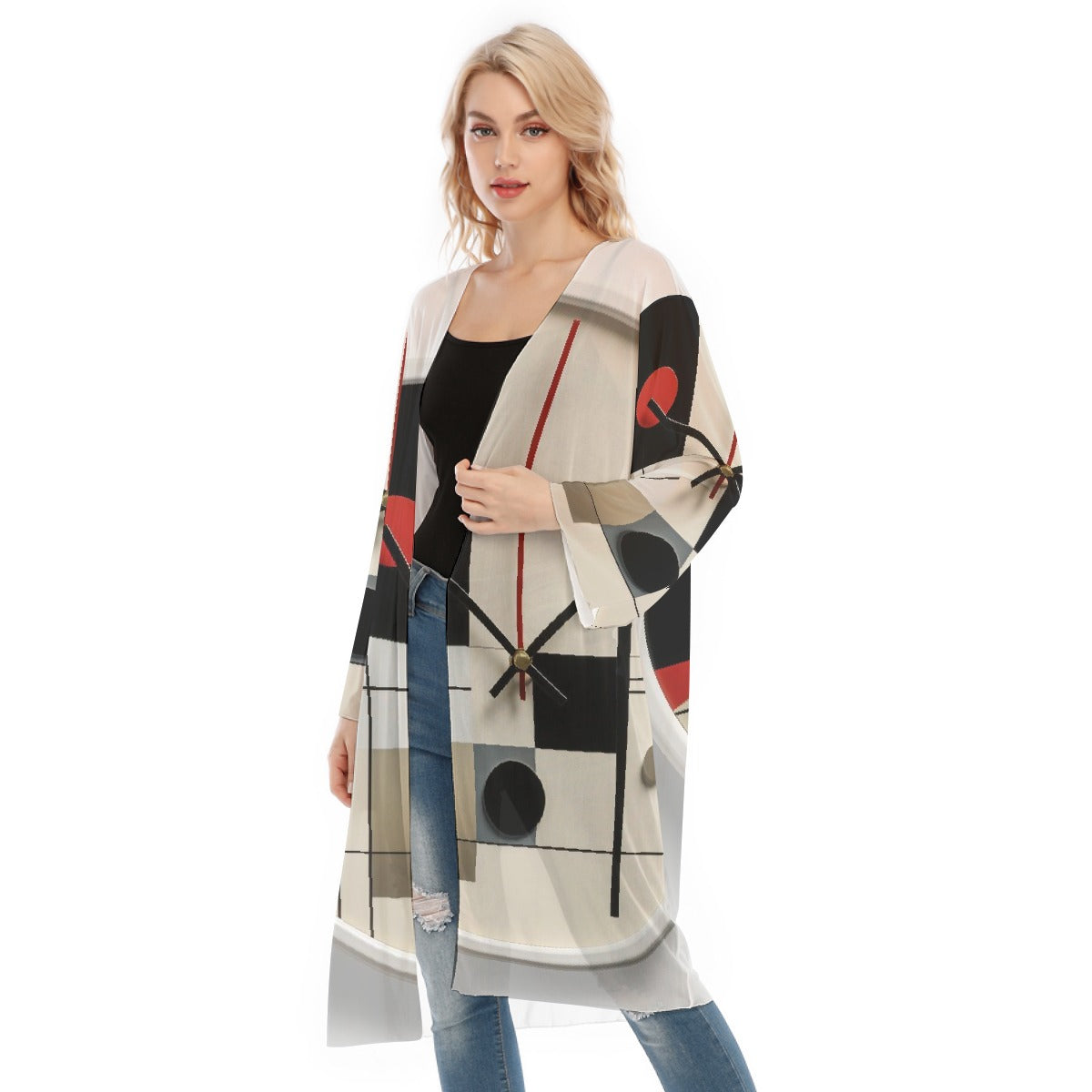 All- Over Print Women's Long Sleeve Mesh Cardigan