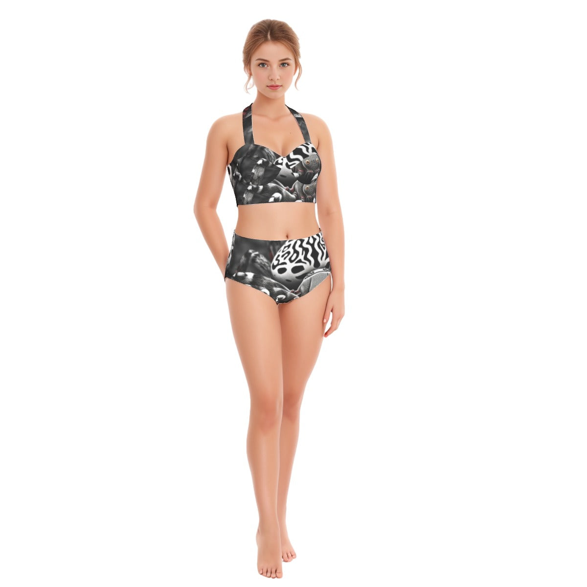 All-Over Print Women's Swimsuit Set With Halter