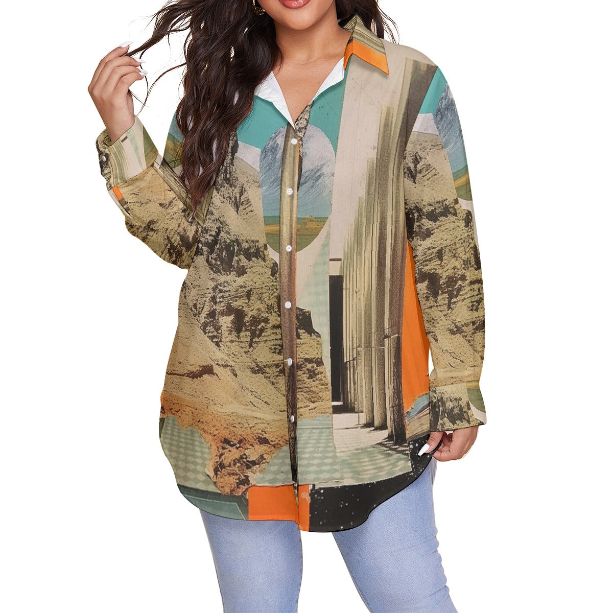 All-Over Print Women's Shirt With Long Sleeve(Plus Size)