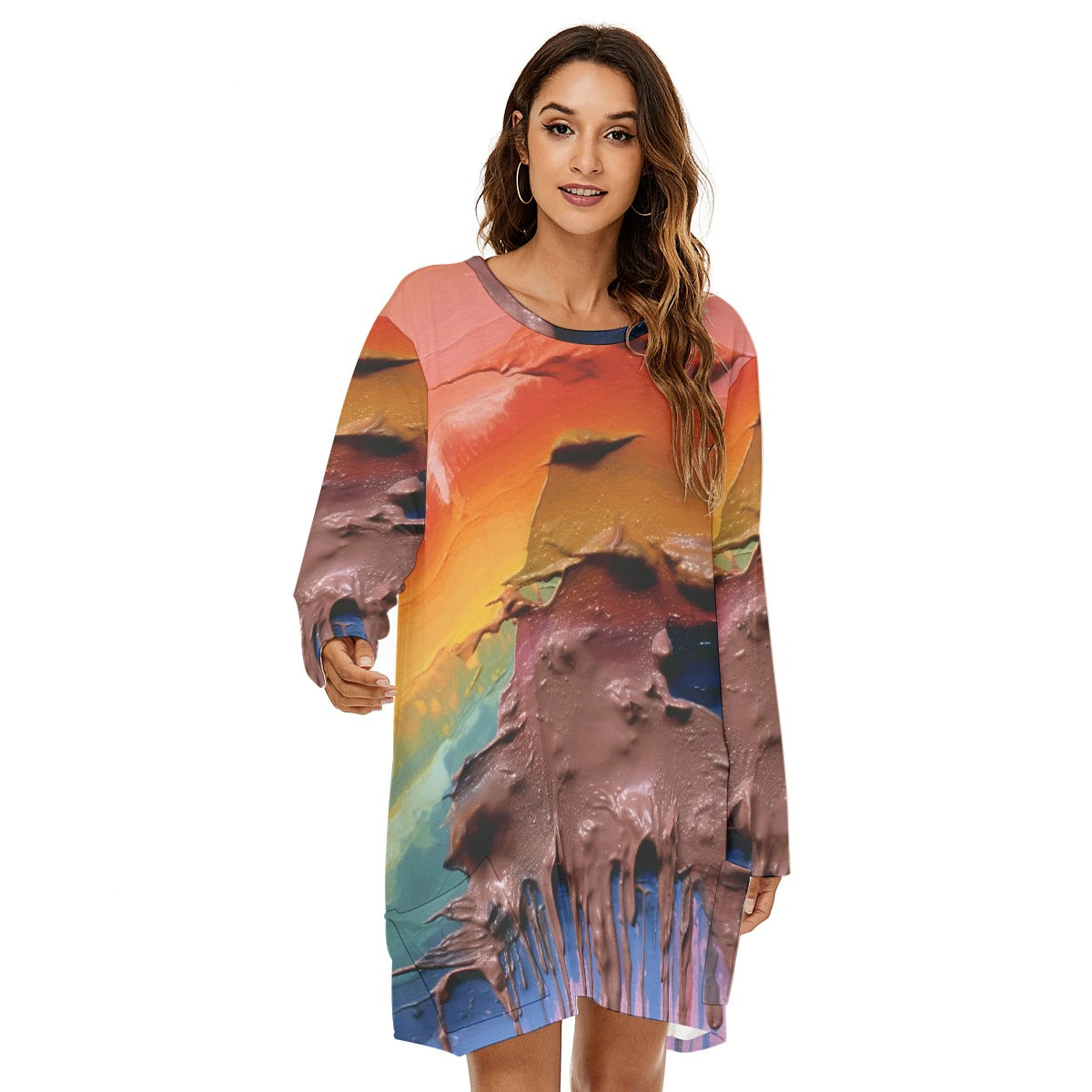 All-Over Print  Women's Loose Crew Neck Dress