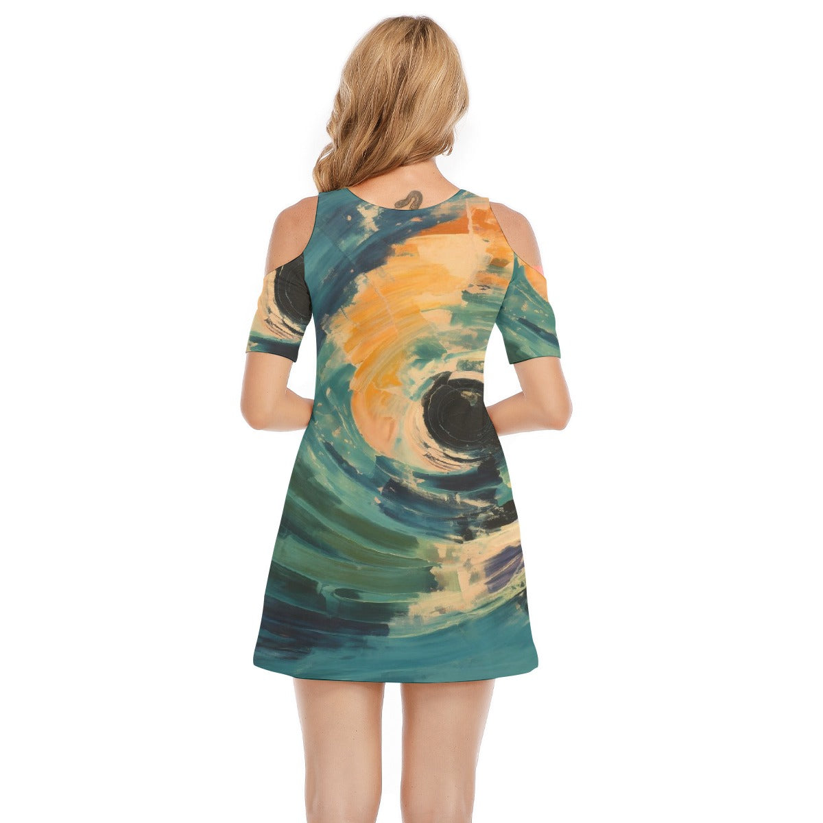 All-Over Print Women's Cold Shoulder Dress | 190GSM Cotton