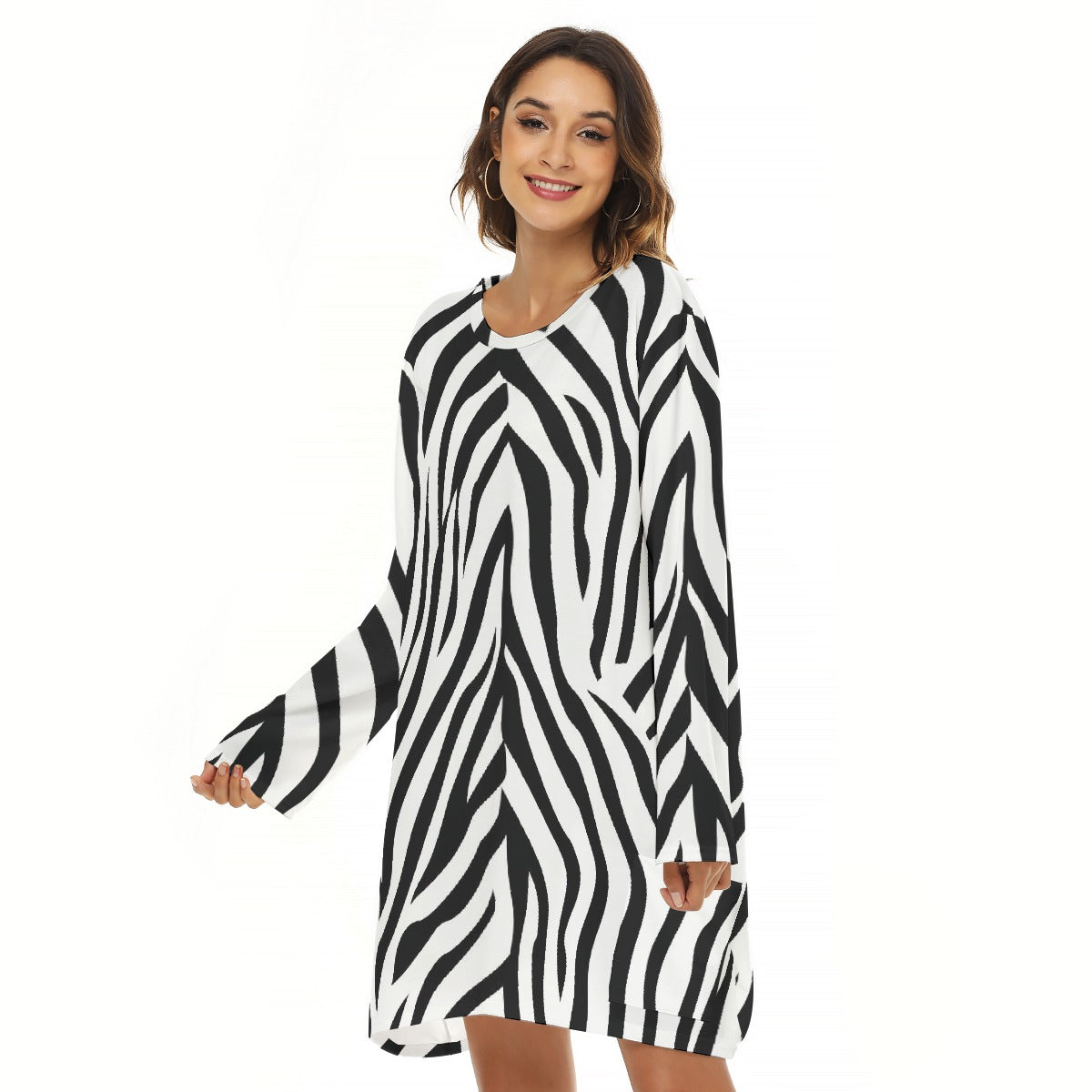 All-Over Print  Women's Loose Crew Neck Dress