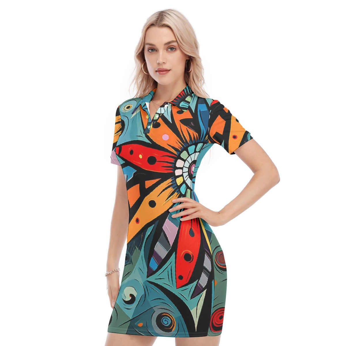 All-Over Print Women's Polo Collar Dress