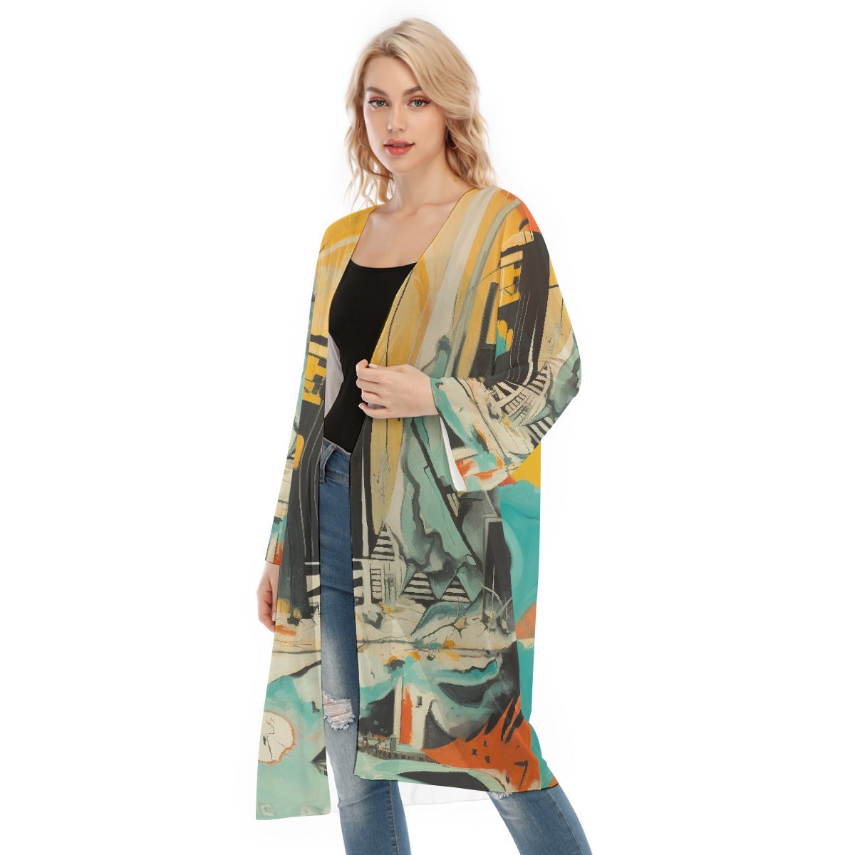 All- Over Print Women's Long Sleeve Mesh Cardigan