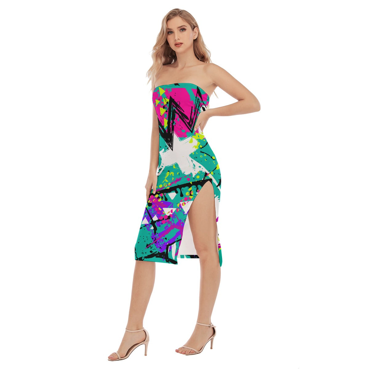 All-Over Print Women's Side Split Tube Top Dress