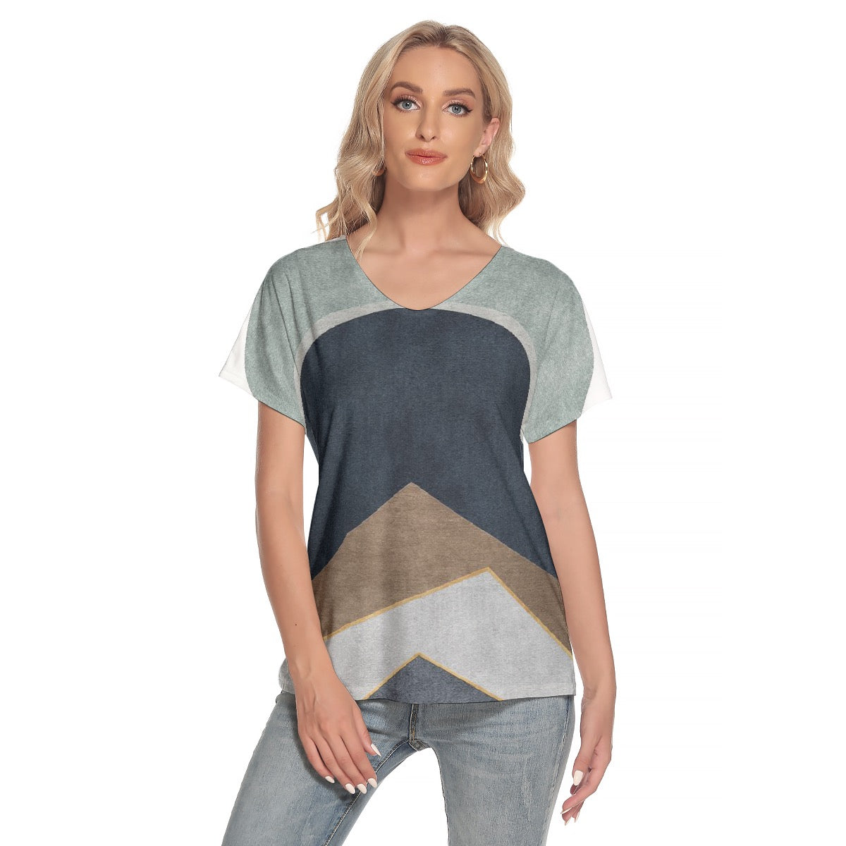 All-Over Print Women's Loose V-neck Short Sleeve T-shirt