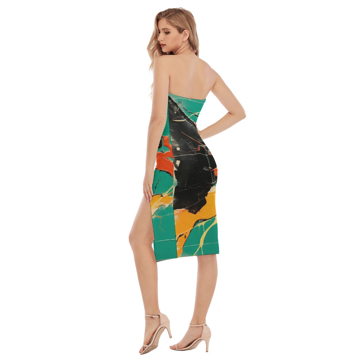 All-Over Print Women's Side Split Tube Top Dress