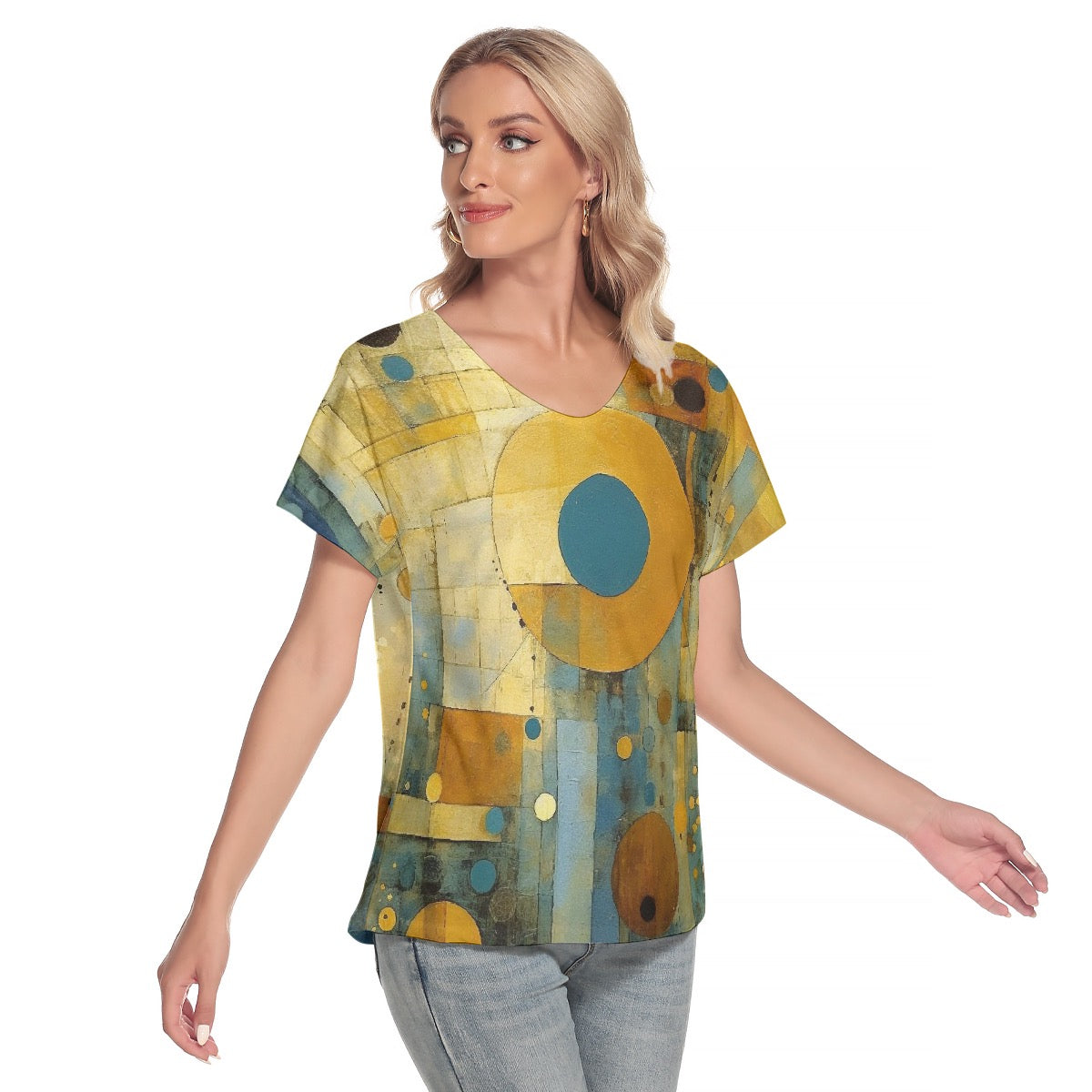 All-Over Print Women's Loose V-neck Short Sleeve T-shirt