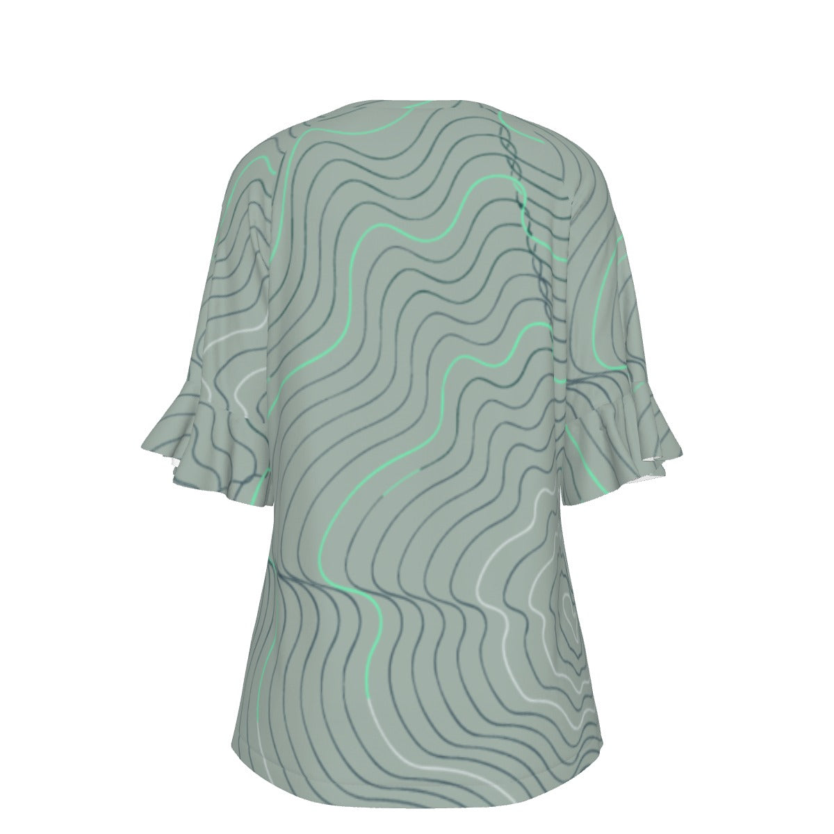 All-Over Print V-neck Women's T-shirt With Bell Sleeve