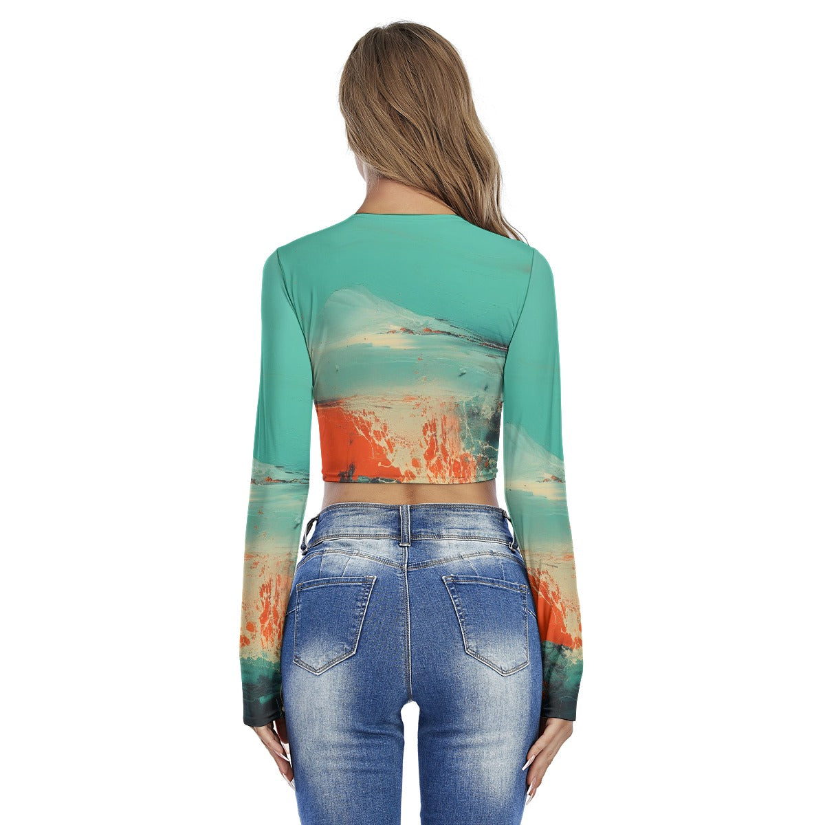 All-Over Print Women's Round Neck Crop Top T-Shirt