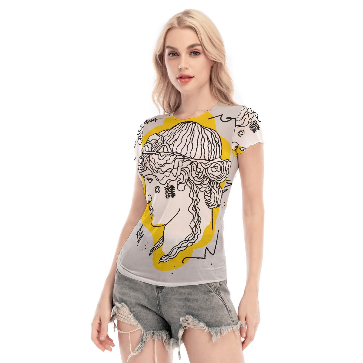 All-Over Print Women's Short Sleeve Mesh Blouse