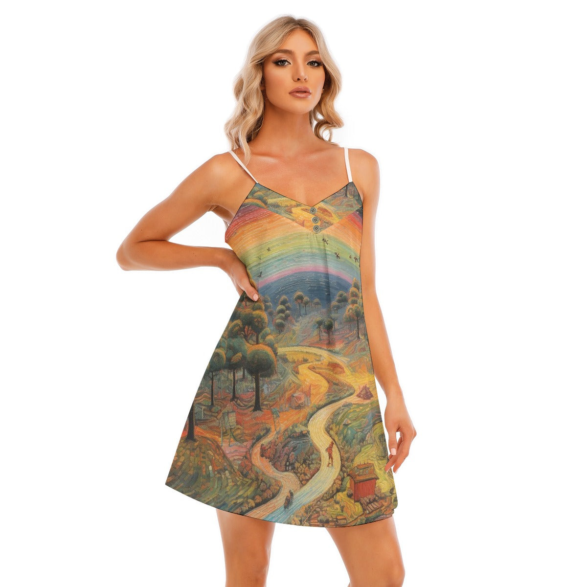 All-Over Print Women's V-neck Cami Dress