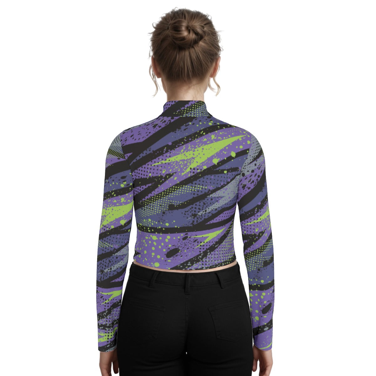 Eco-Friendly All-Over Print Women's Turtleneck T-shirt With Long Sleeve