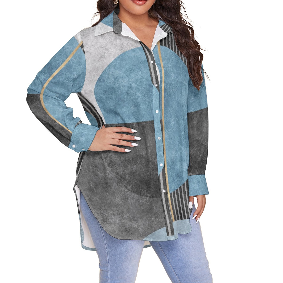 All-Over Print Women's Shirt With Long Sleeve(Plus Size)