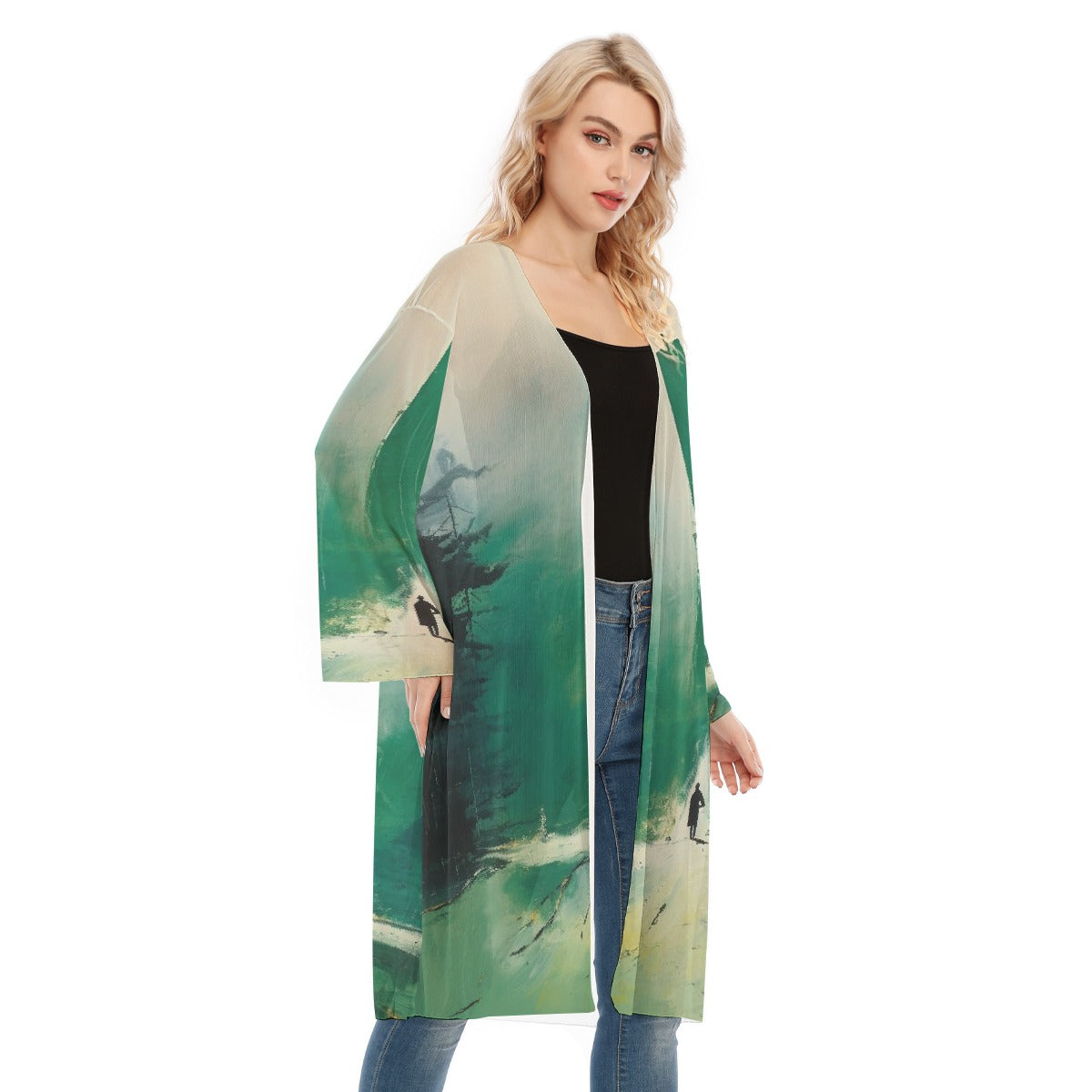 All- Over Print Women's Long Sleeve Mesh Cardigan