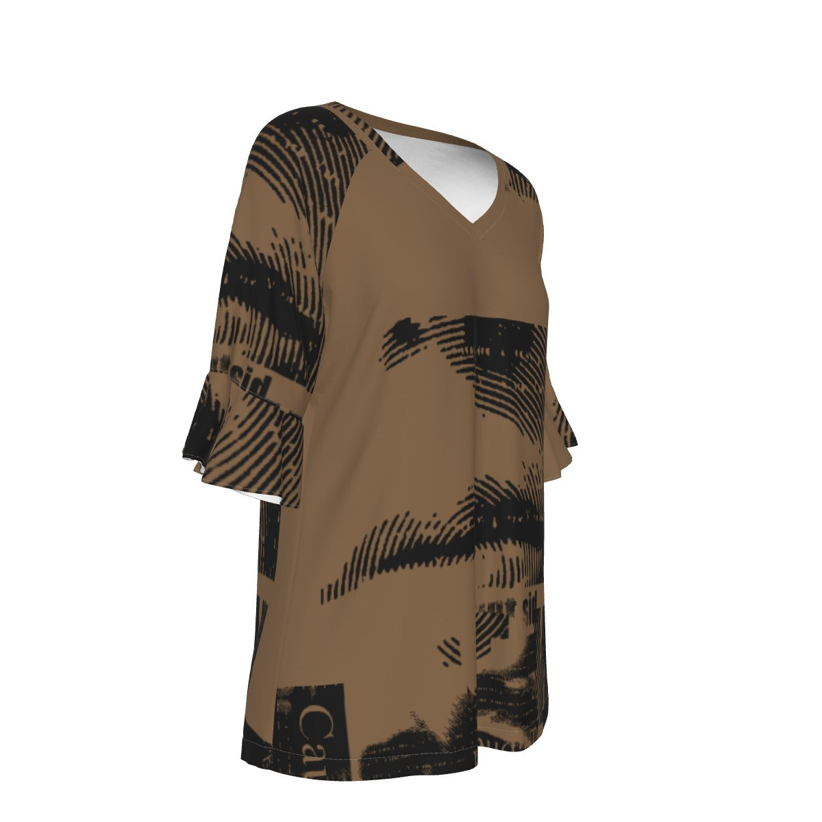 All-Over Print V-neck Women's T-shirt With Bell Sleeve