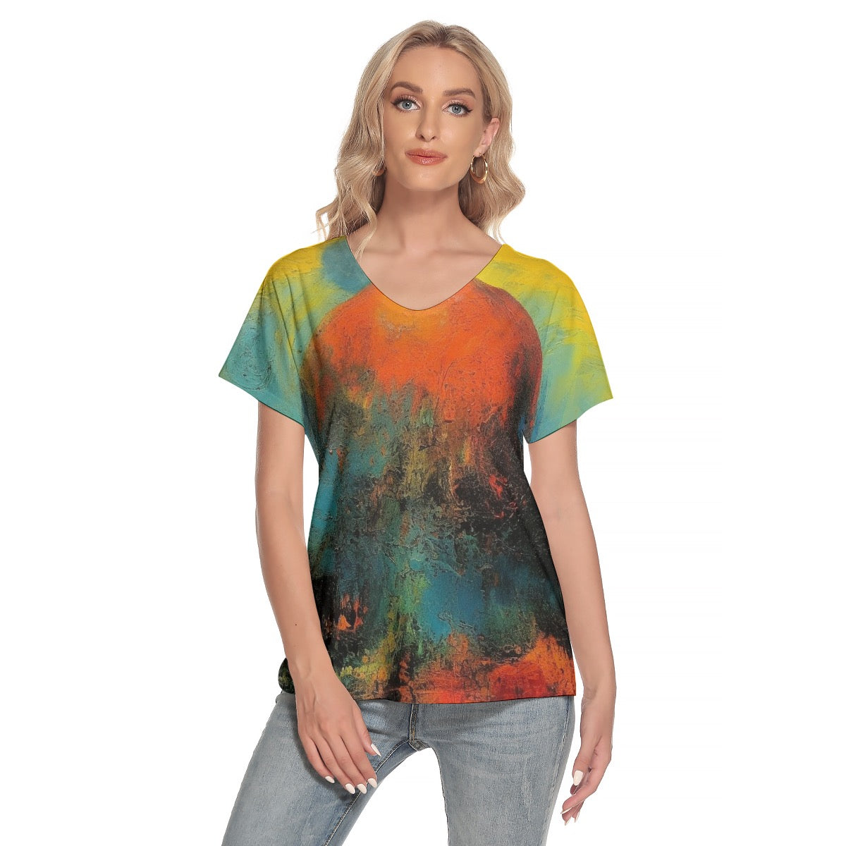 All-Over Print Women's Loose V-neck Short Sleeve T-shirt