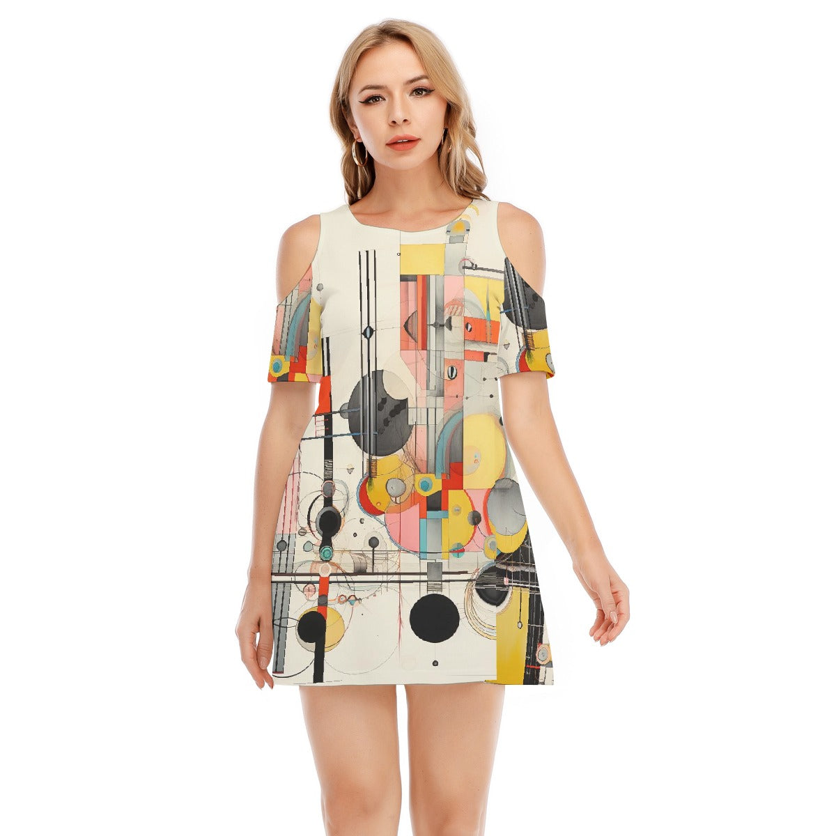 All-Over Print Women's Cold Shoulder Dress | 190GSM Cotton