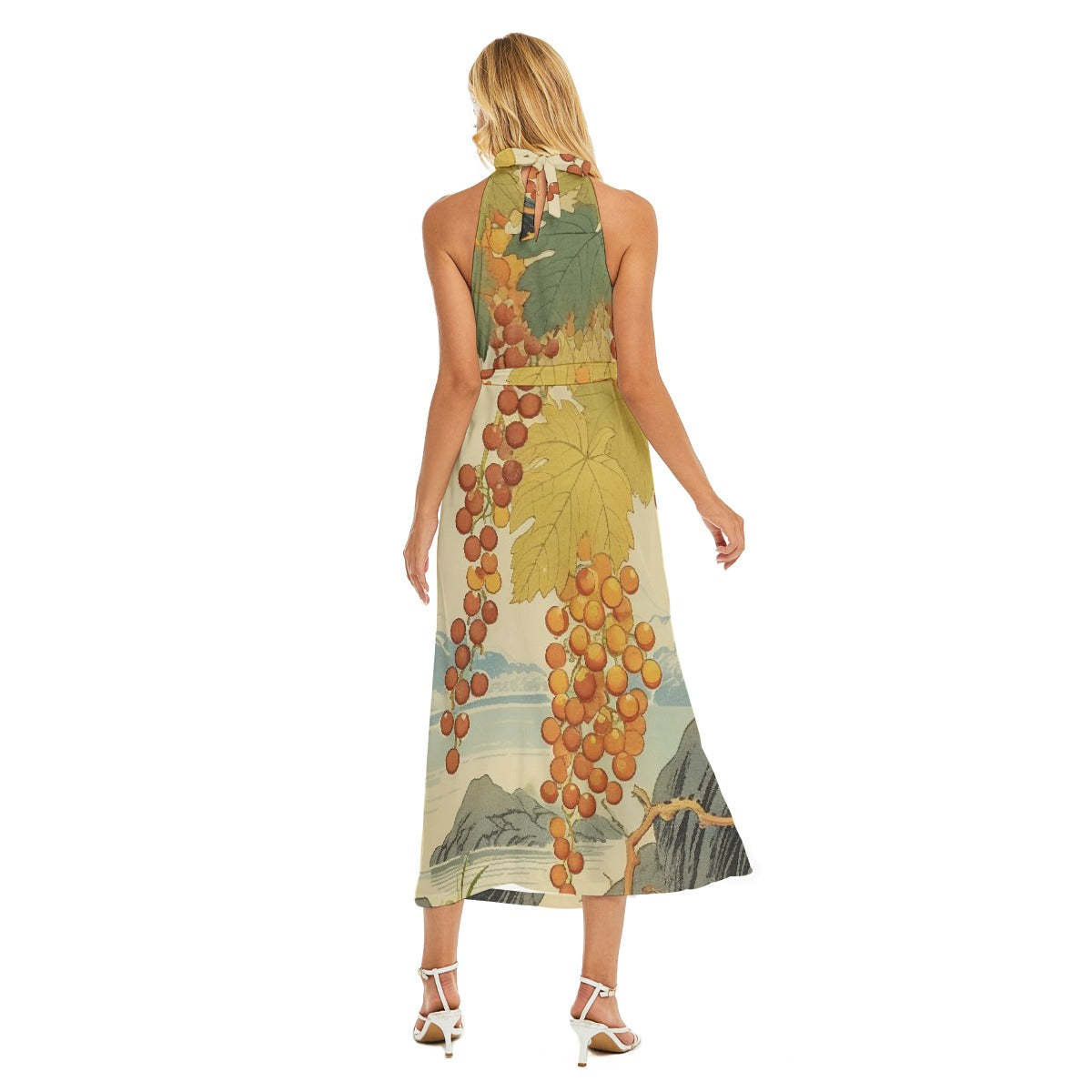 All-Over Print Women's Wrap Hem Belted Halter Dress