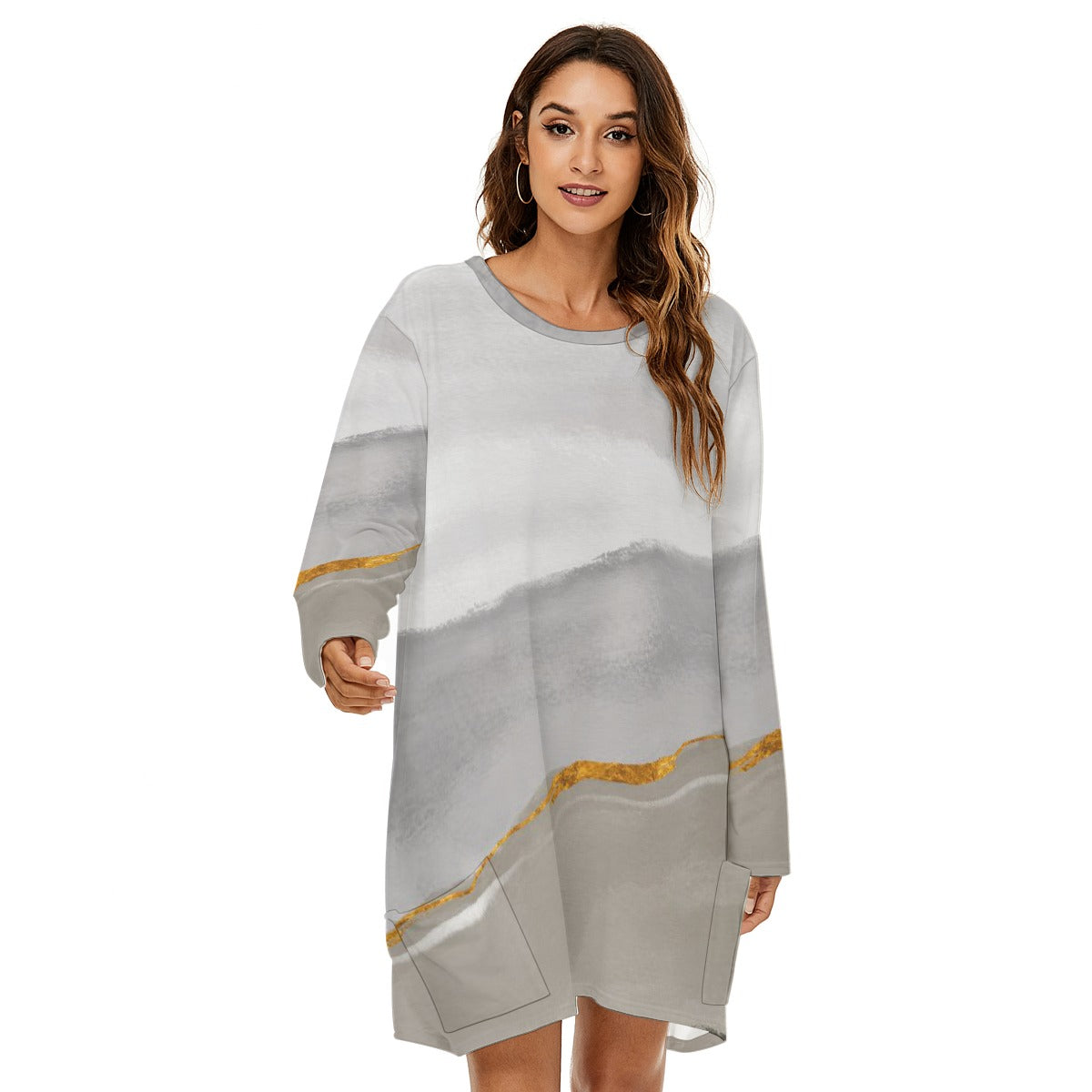 All-Over Print  Women's Loose Crew Neck Dress