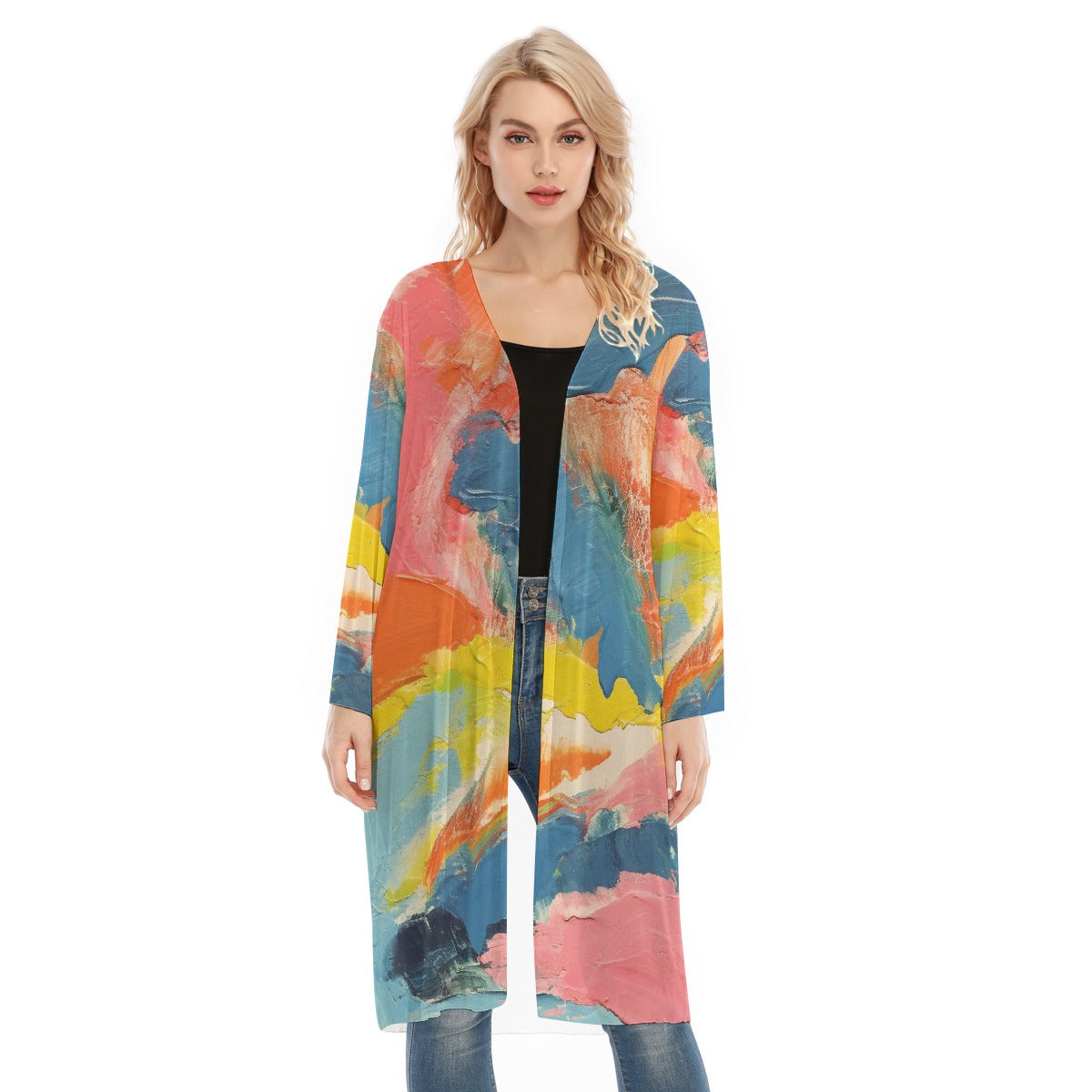 All- Over Print Women's Long Sleeve Mesh Cardigan