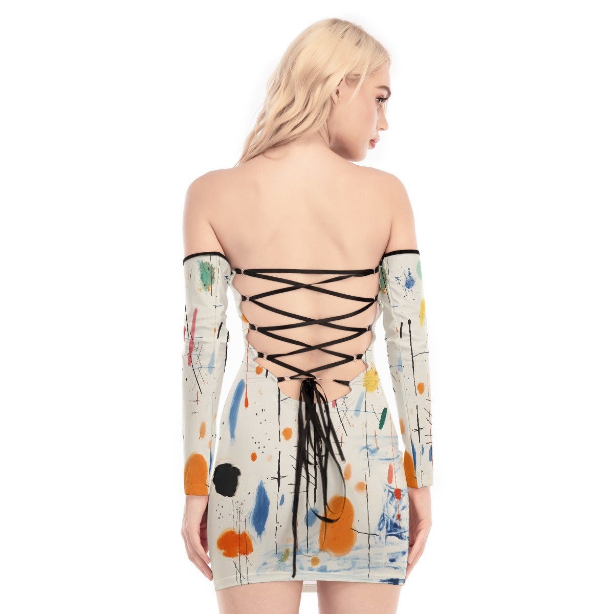 All-Over Print Women's Off-shoulder Back Lace-up Dress