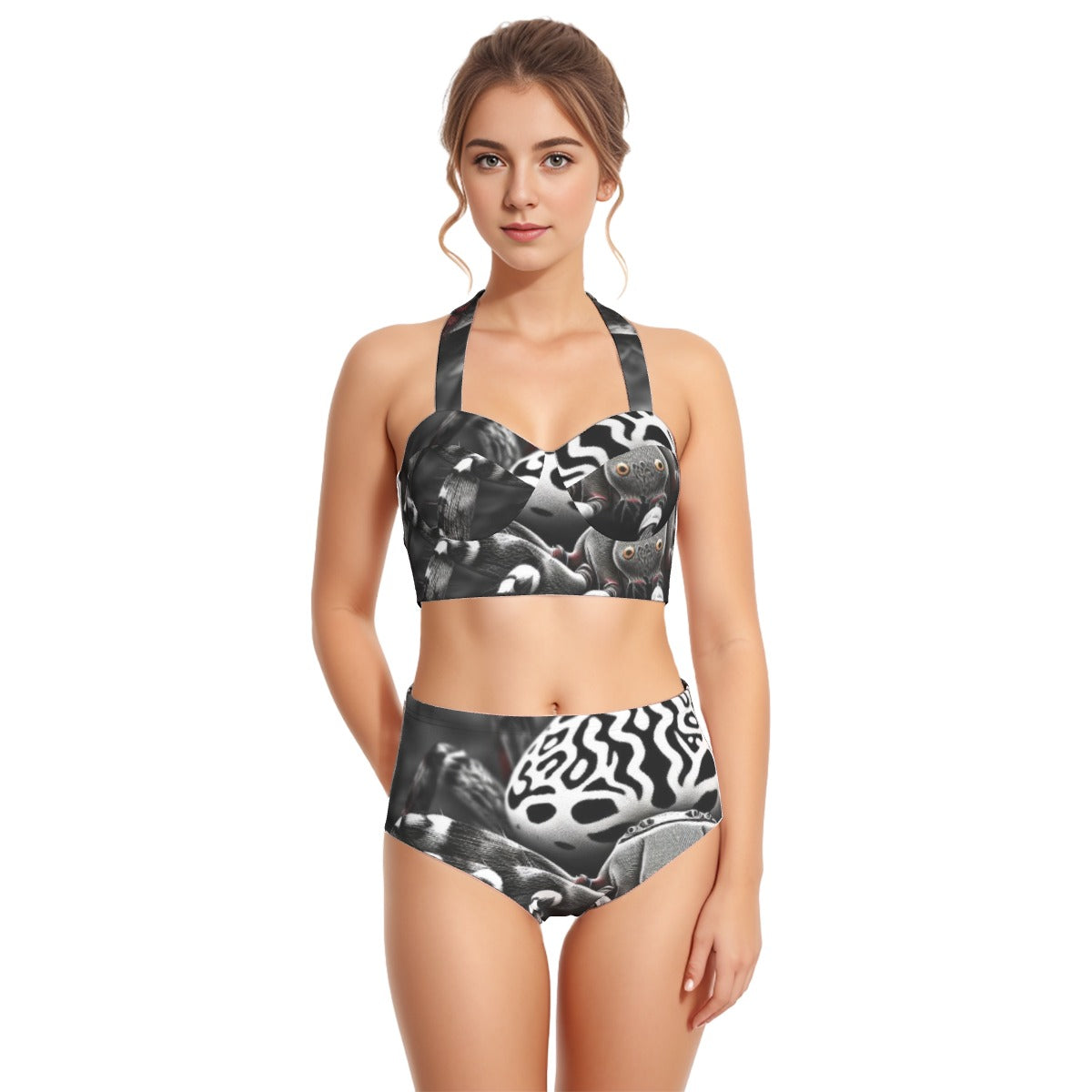 All-Over Print Women's Swimsuit Set With Halter