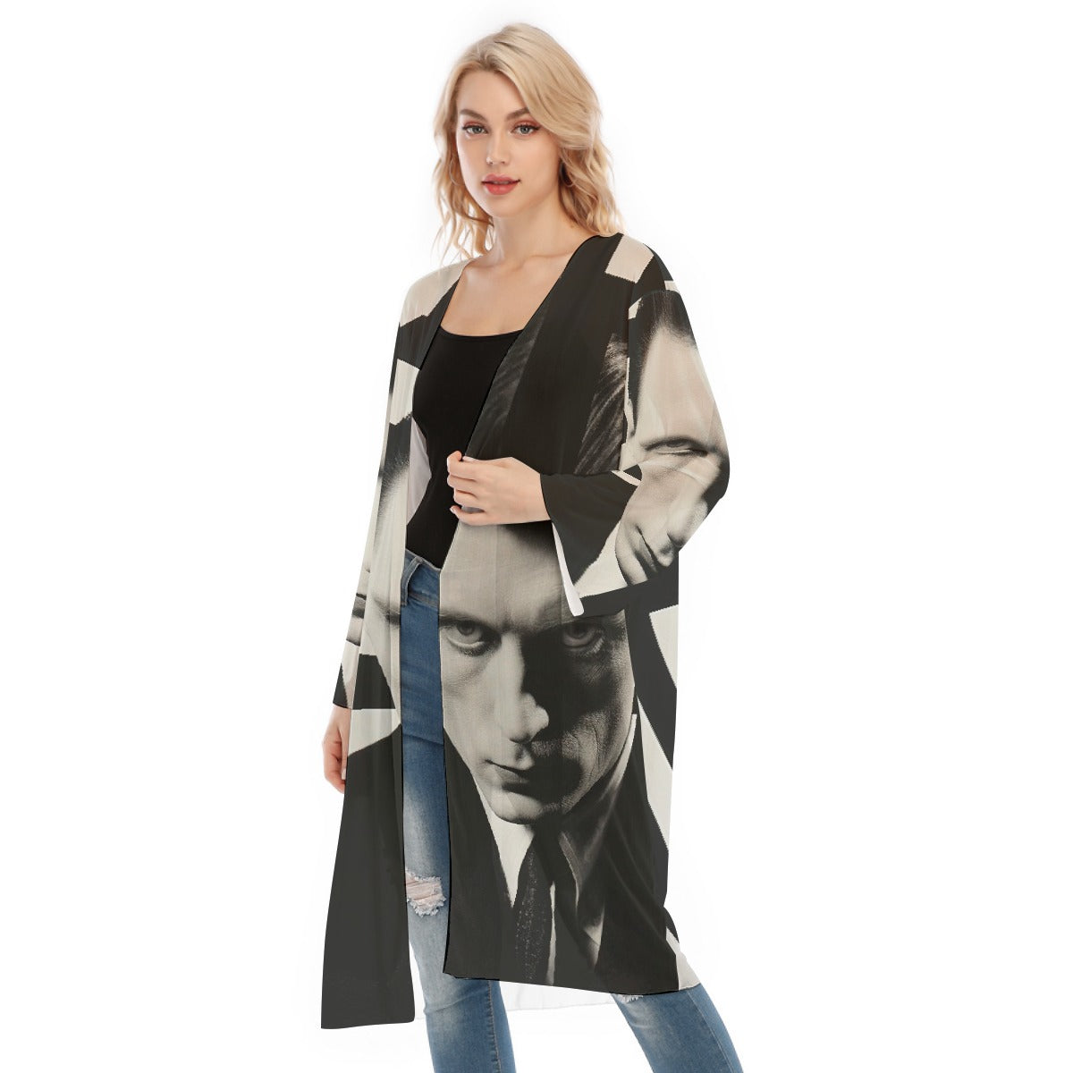 All- Over Print Women's Long Sleeve Mesh Cardigan