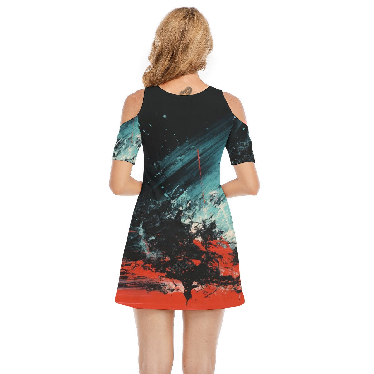 All-Over Print Women's Cold Shoulder Dress | 190GSM Cotton