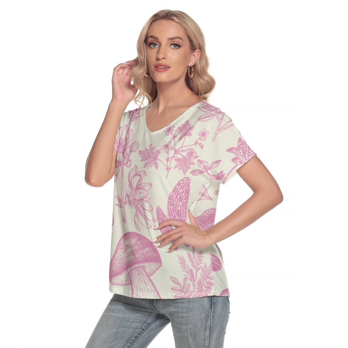 All-Over Print Women's Loose V-neck Short Sleeve T-shirt