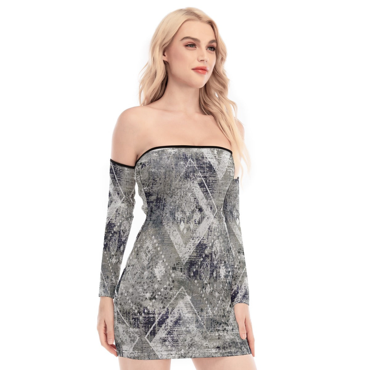 All-Over Print Women's Off-shoulder Back Lace-up Dress