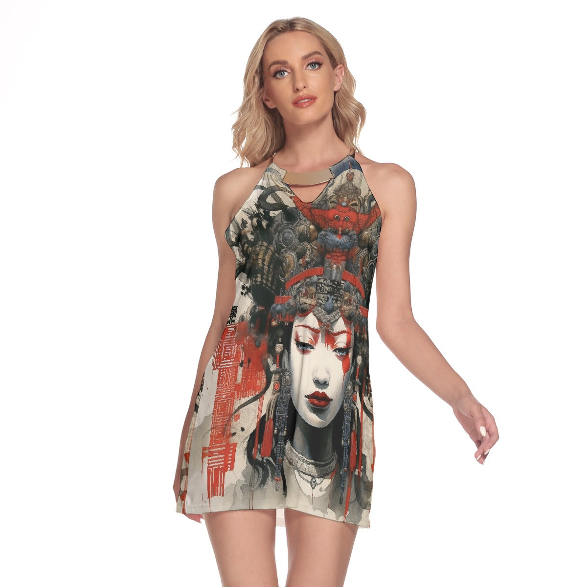 All-Over Print Women's Round Neck Above Knee Dress