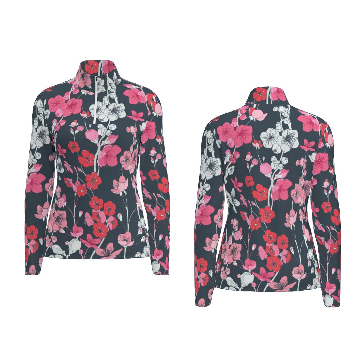 All-Over Print Women's Sports Collar Jersey With Long Sleeve