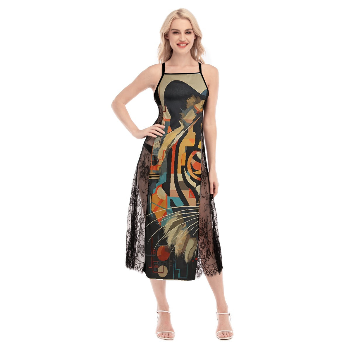 All-Over Print Women's Lace Cami Cross Back Dress