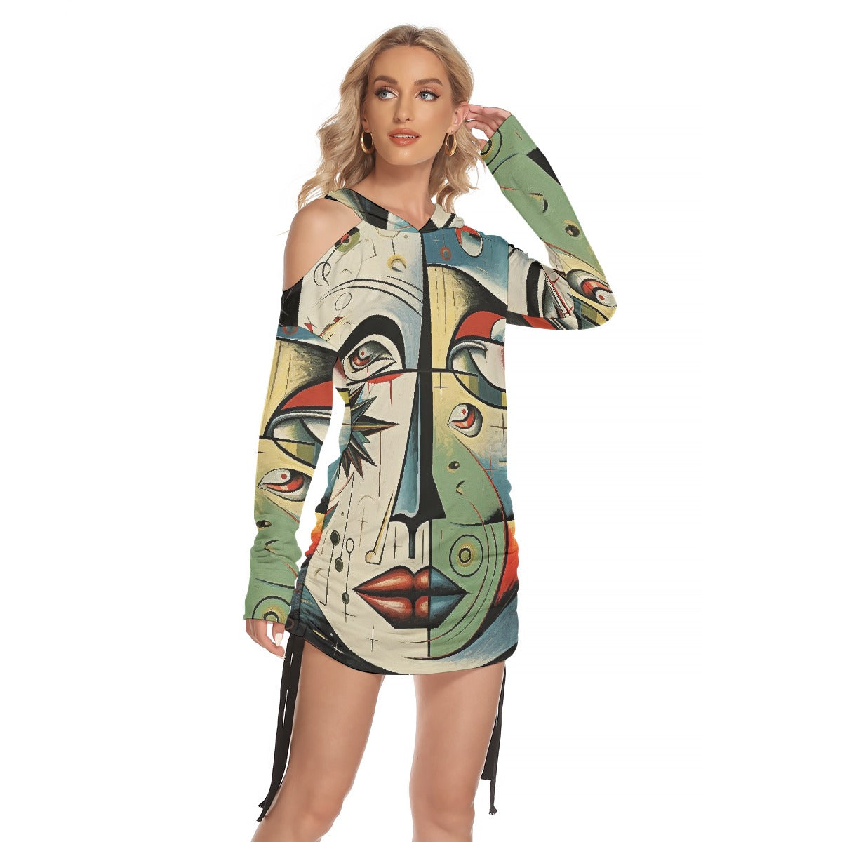 All-Over Print Women's One-shoulder Dress With Waist Shirring