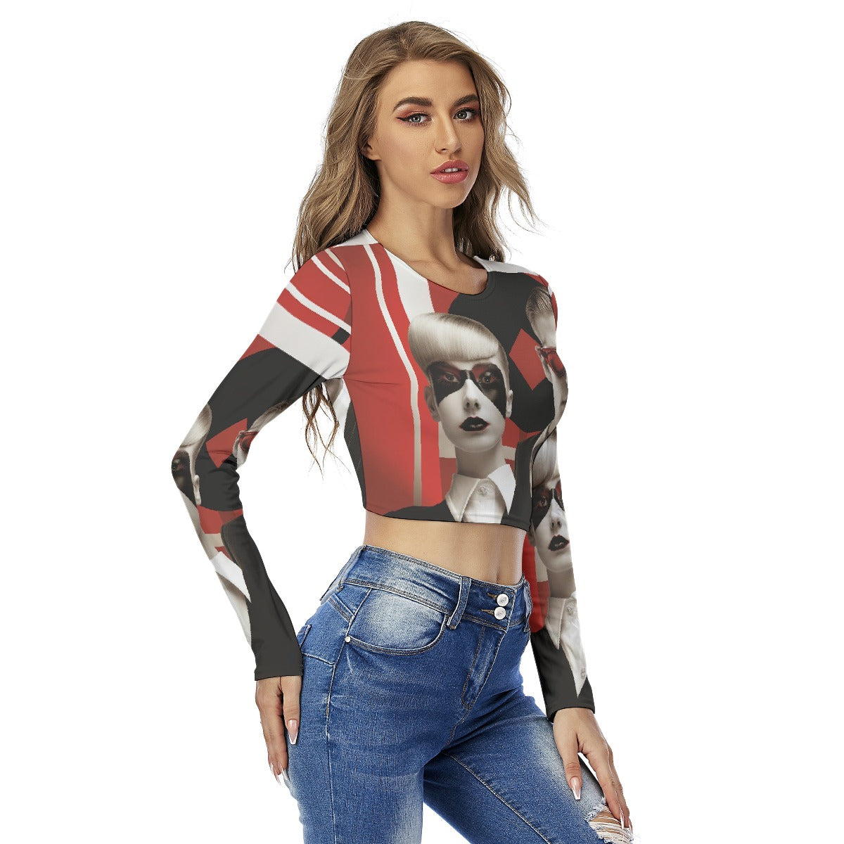 All-Over Print Women's Round Neck Crop Top T-Shirt