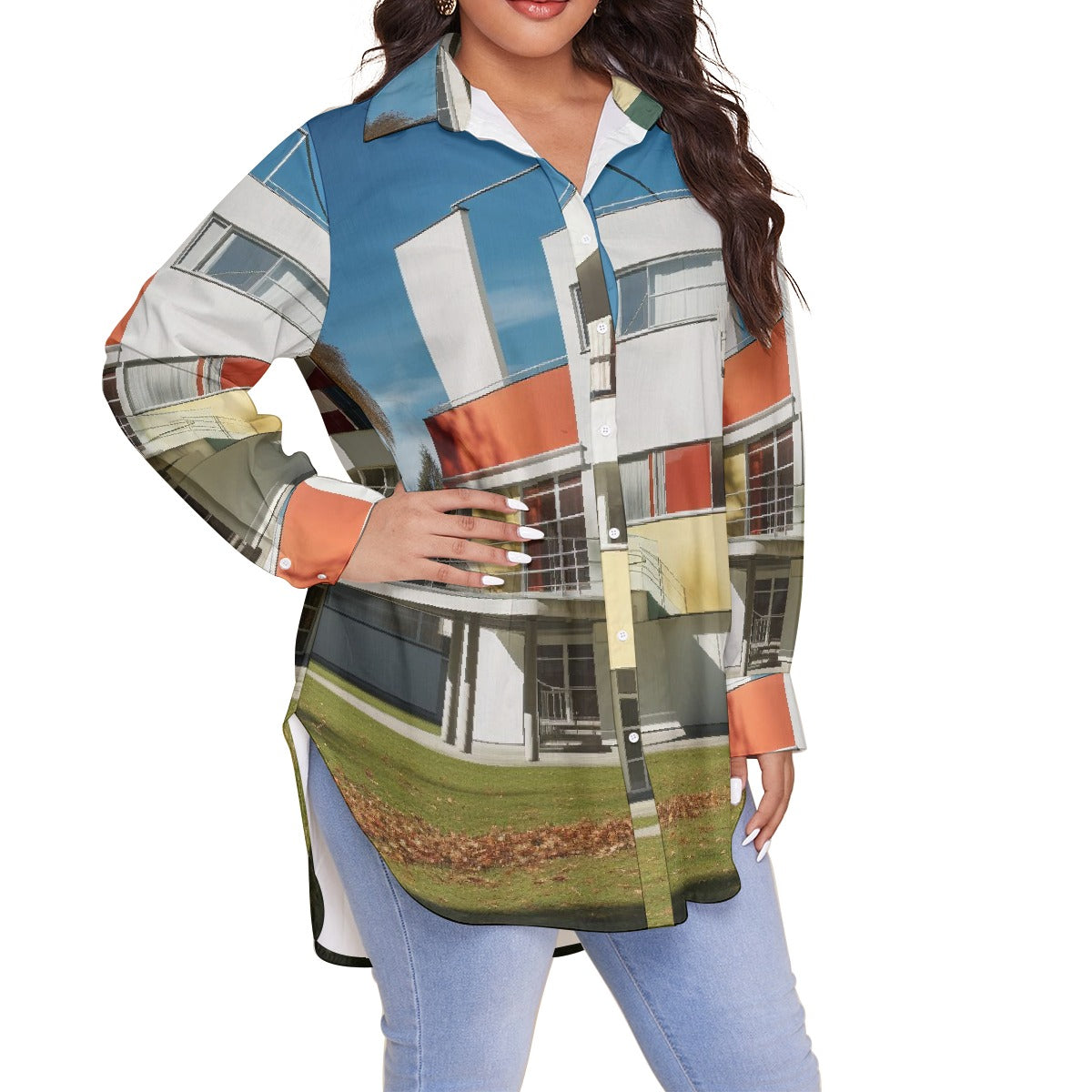 All-Over Print Women's Shirt With Long Sleeve(Plus Size)