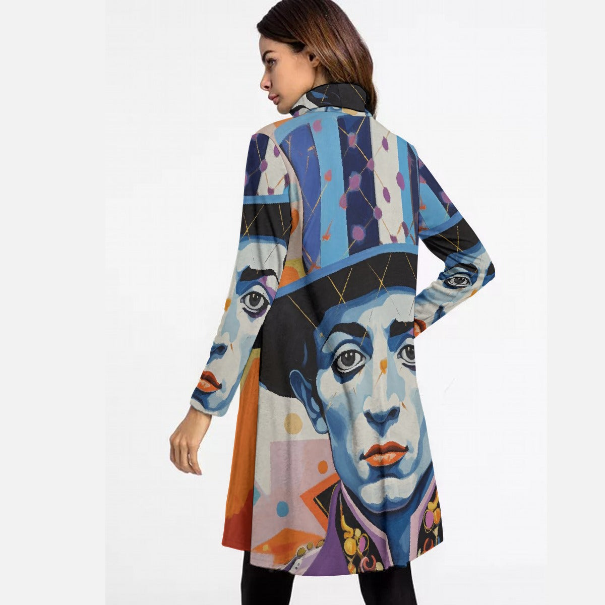 All-Over Print Women's High Neck Dress With Long Sleeve