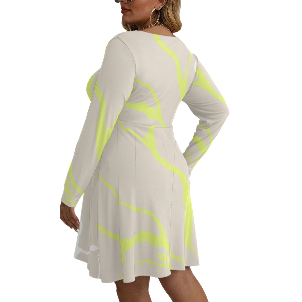 All-Over Print Women's V-neck Long Sleeve Dress(Plus Size)