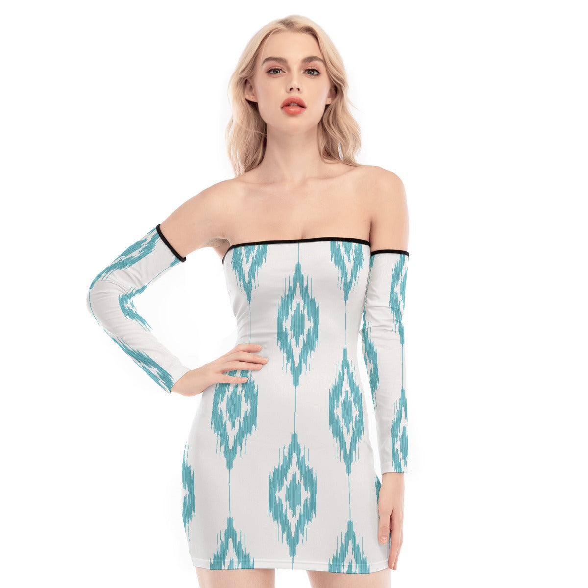 All-Over Print Women's Off-shoulder Back Lace-up Dress