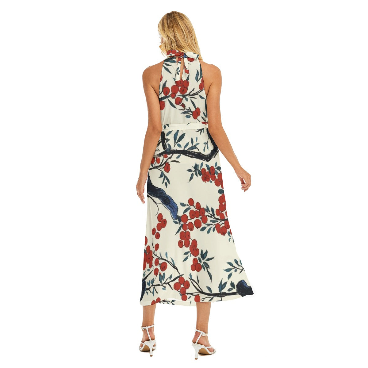 All-Over Print Women's Wrap Hem Belted Halter Dress