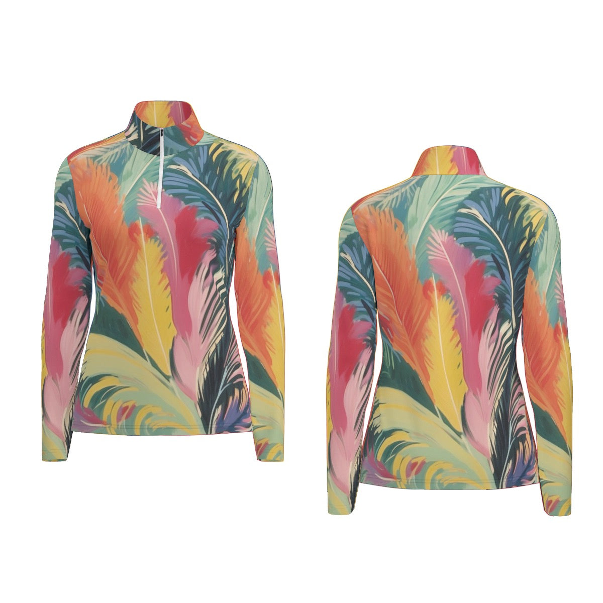 All-Over Print Women's Sports Collar Jersey With Long Sleeve