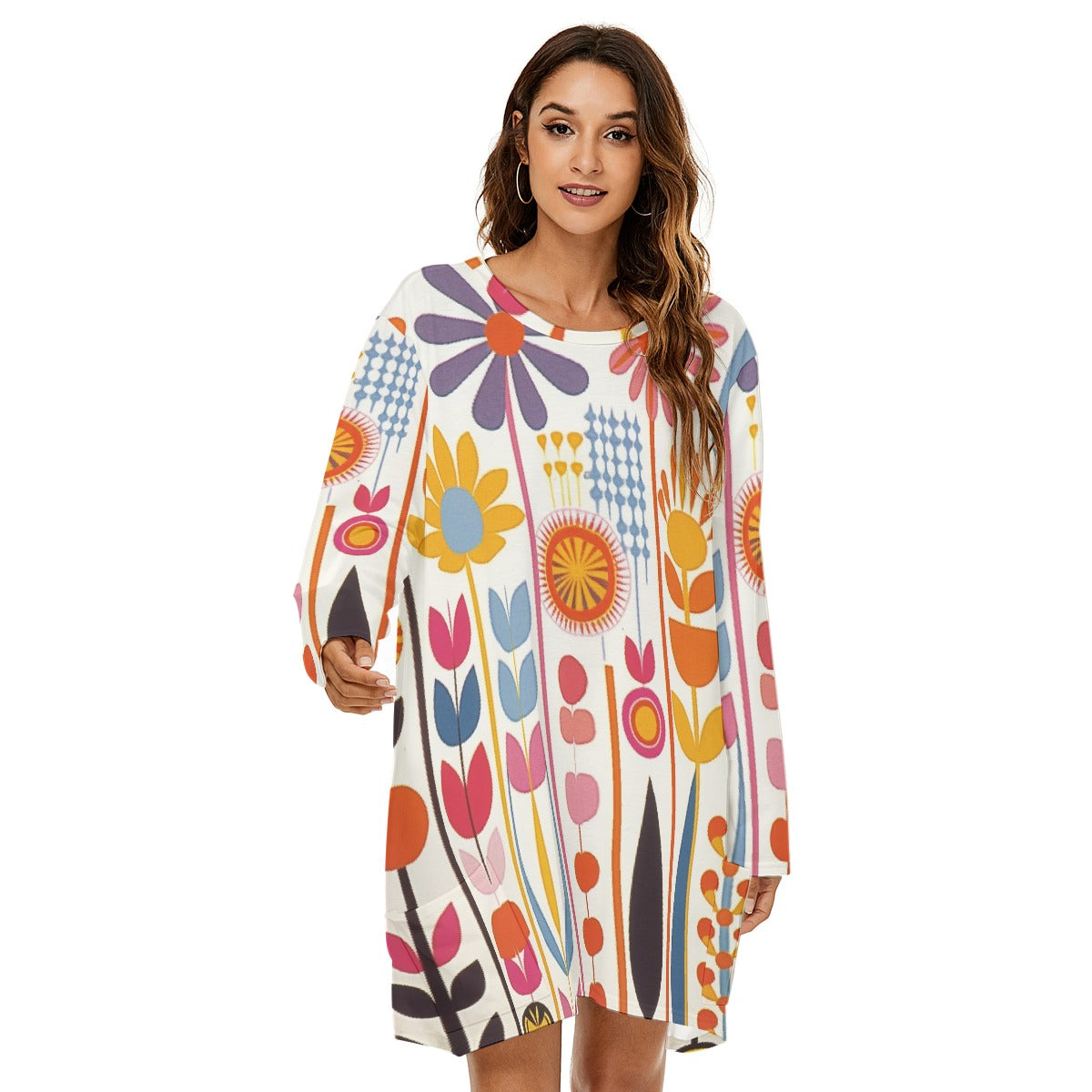 All-Over Print  Women's Loose Crew Neck Dress