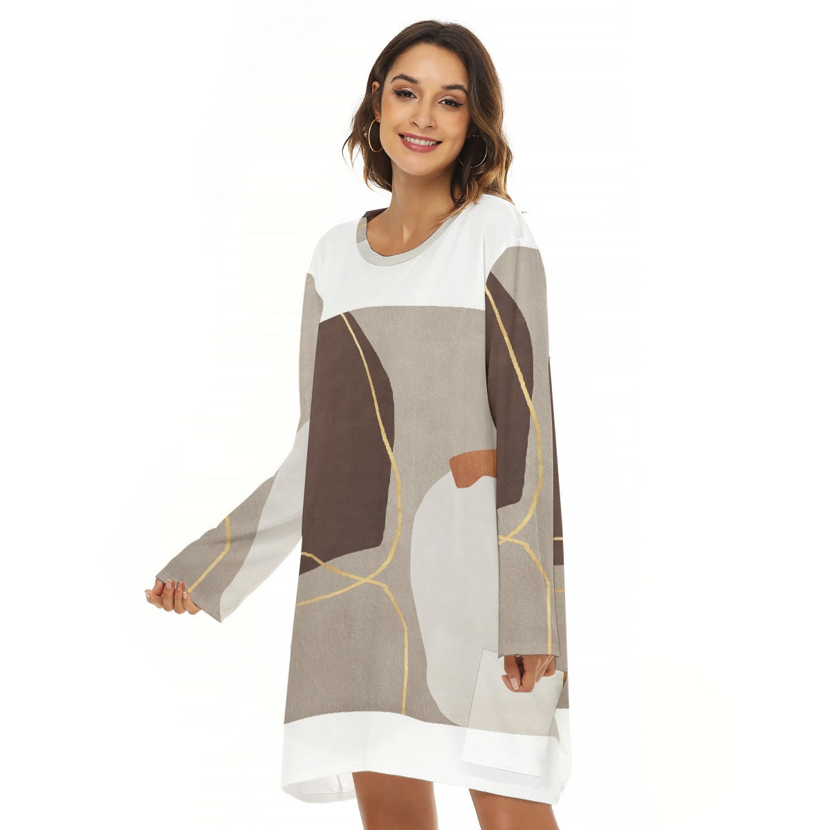 All-Over Print  Women's Loose Crew Neck Dress