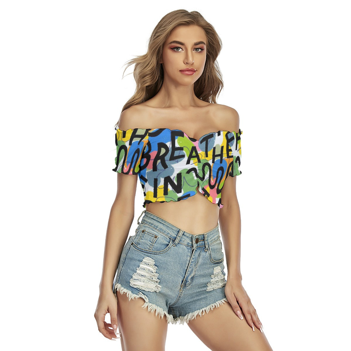 All-Over Print Women's One-shoulder Off-the-navel Short Sleeve T-shirt