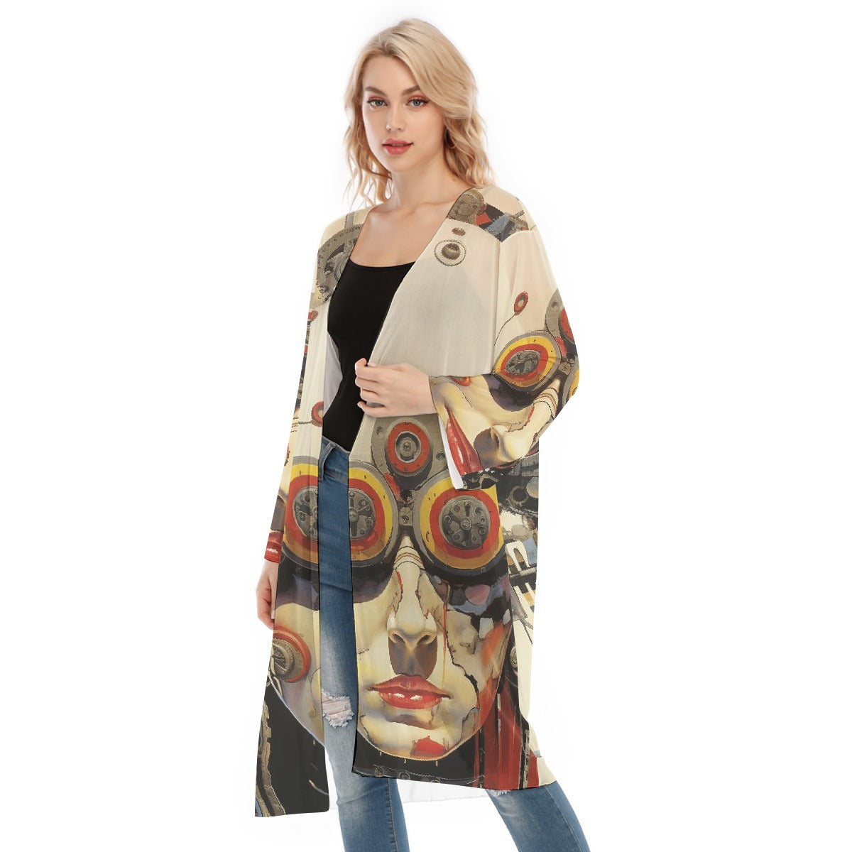 All- Over Print Women's Long Sleeve Mesh Cardigan